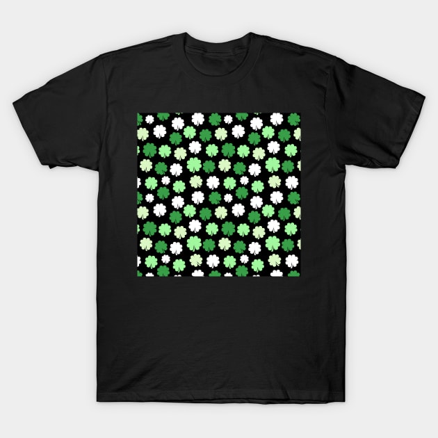 Shamrocks Pattern Black Clover Irish St. Patricks Day T-Shirt by JessDesigns